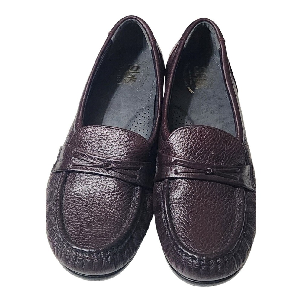 SAS‎ Tripad Comfort Loafers Womens Dark Burgundy Pebble Leather Wedge Shoes USA